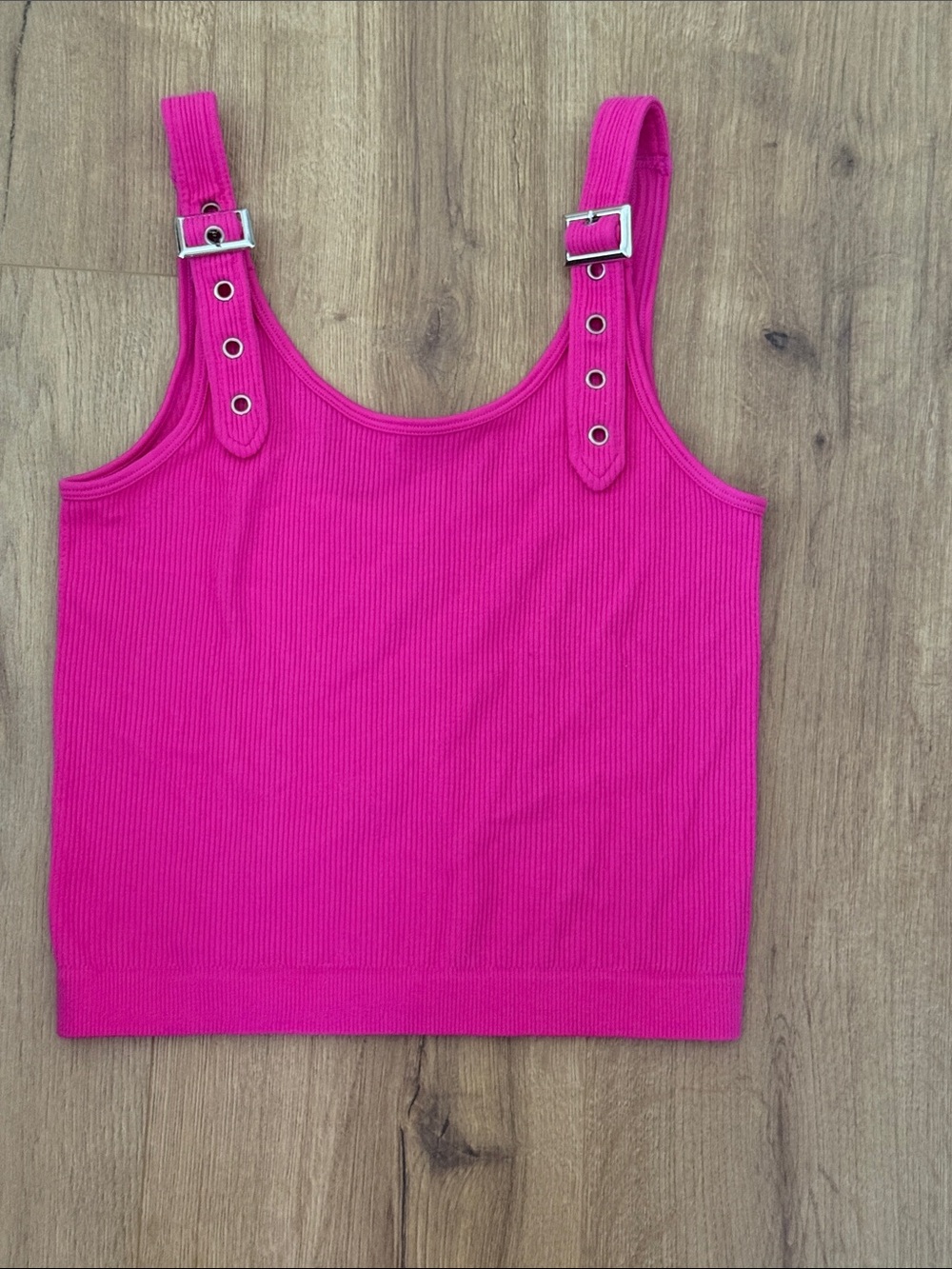 Vibrant Fuchsia Ribbed Tank with Buckle Straps